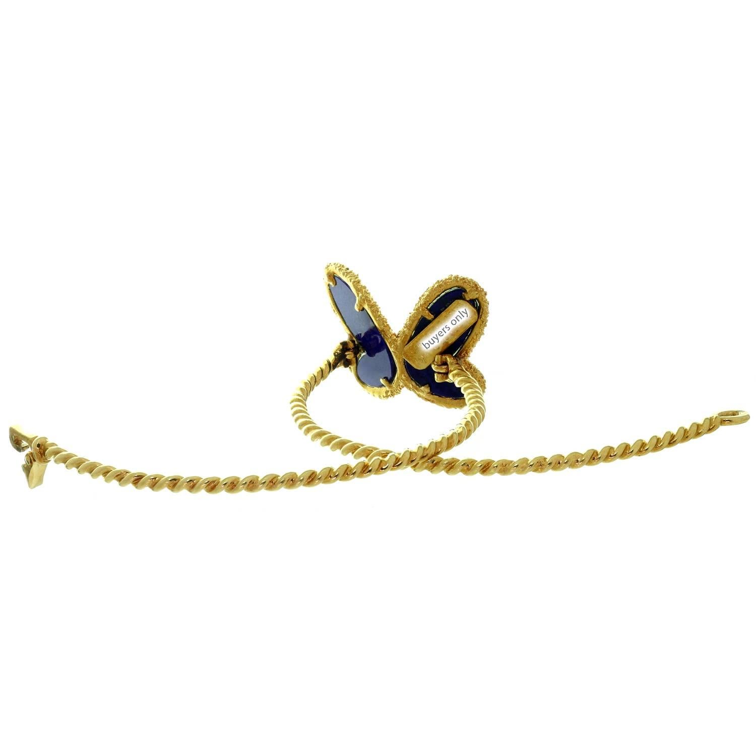 Women's Van Cleef & Arpels Diamond Lapis Lazuli Butterfly Yellow Gold Bangle Bracelet