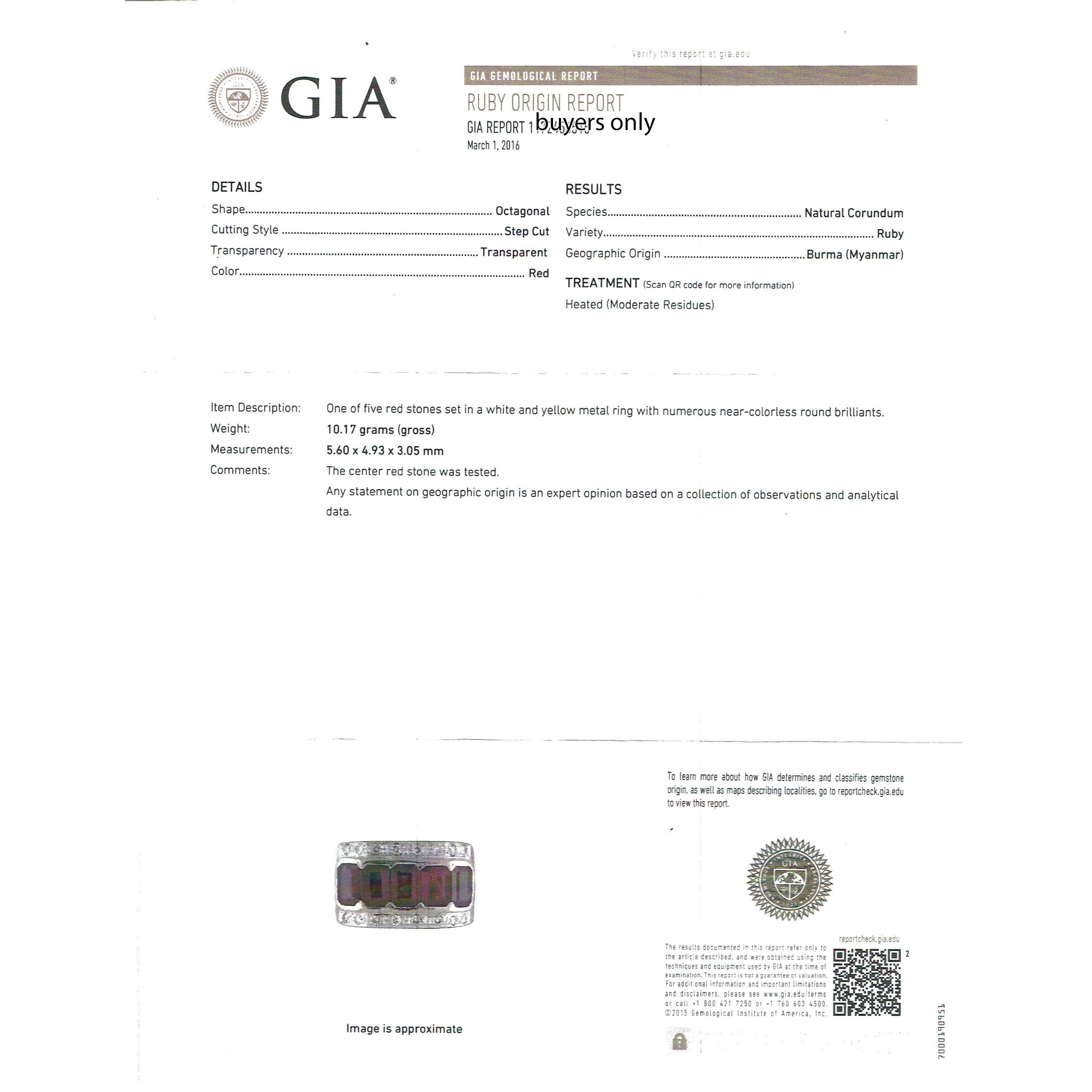 Burma Ruby Diamond White and Yellow Gold Ring. GIA 4