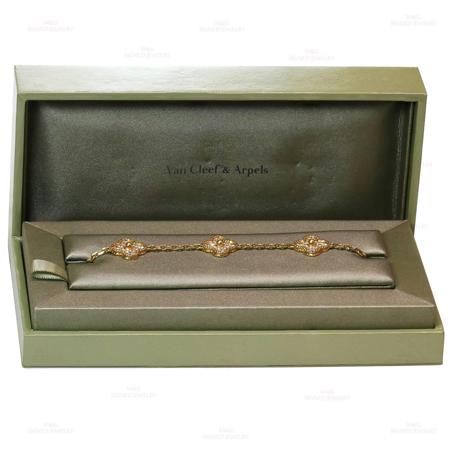 Van Cleef & Arpels Alhambra Diamond Gold Five Motif Bracelet 2