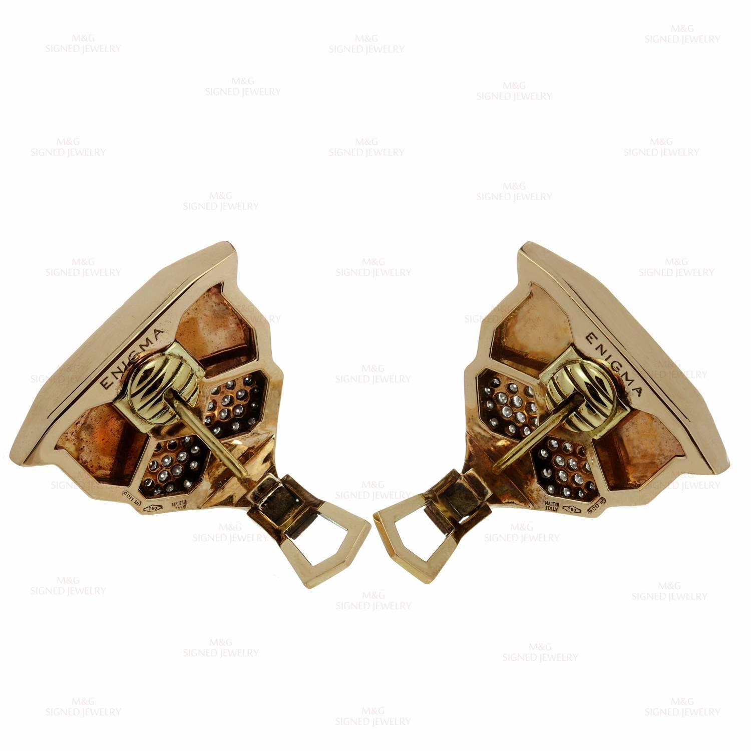 1990s Bulgari Enigma Black Enamel Diamond Gold Lion Earrings 1