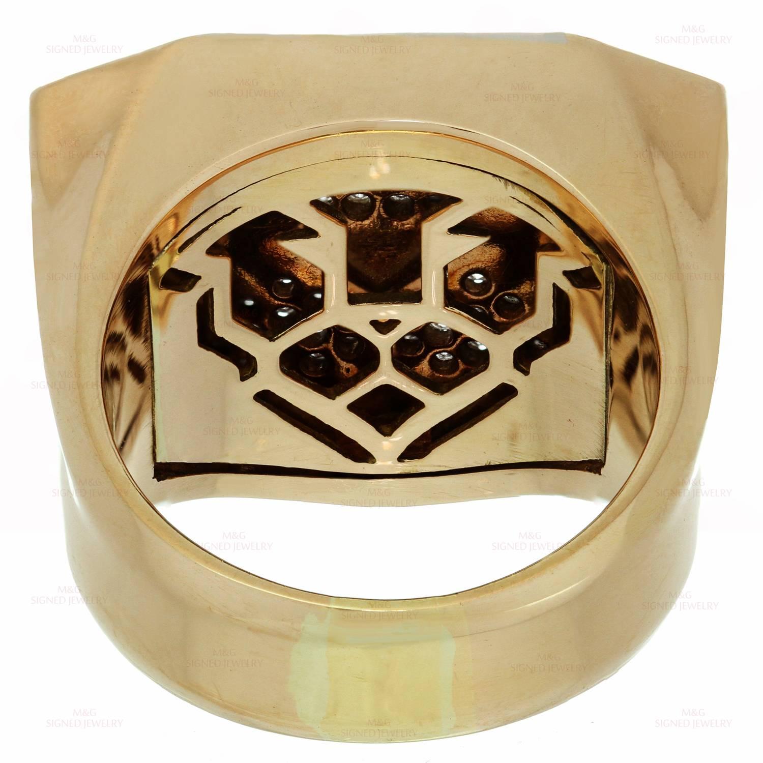 Women's 1990s Bulgari Enigma Black Enamel Diamond Gold Lion Ring