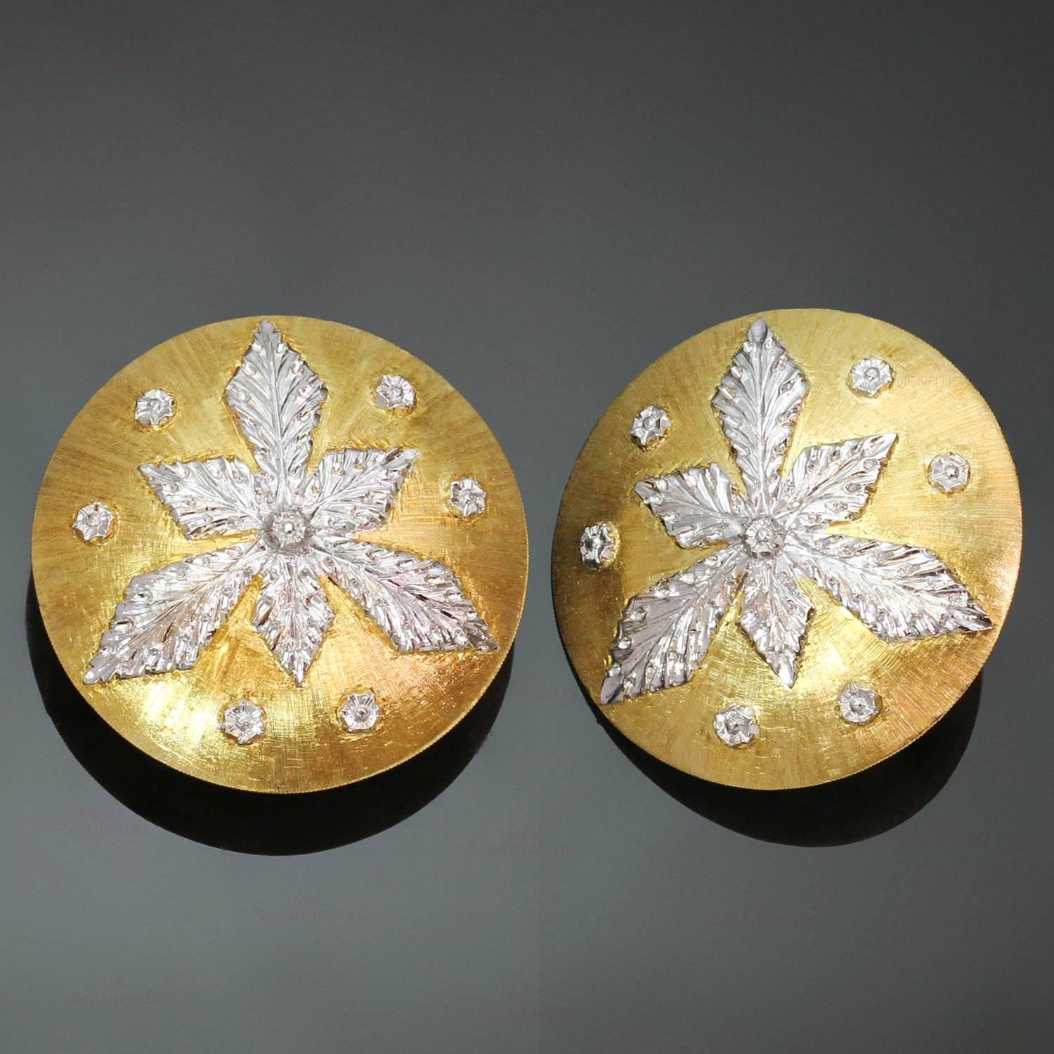 Mario Buccellati Two Color Gold Large Round Clip-on Earrings In Excellent Condition In New York, NY