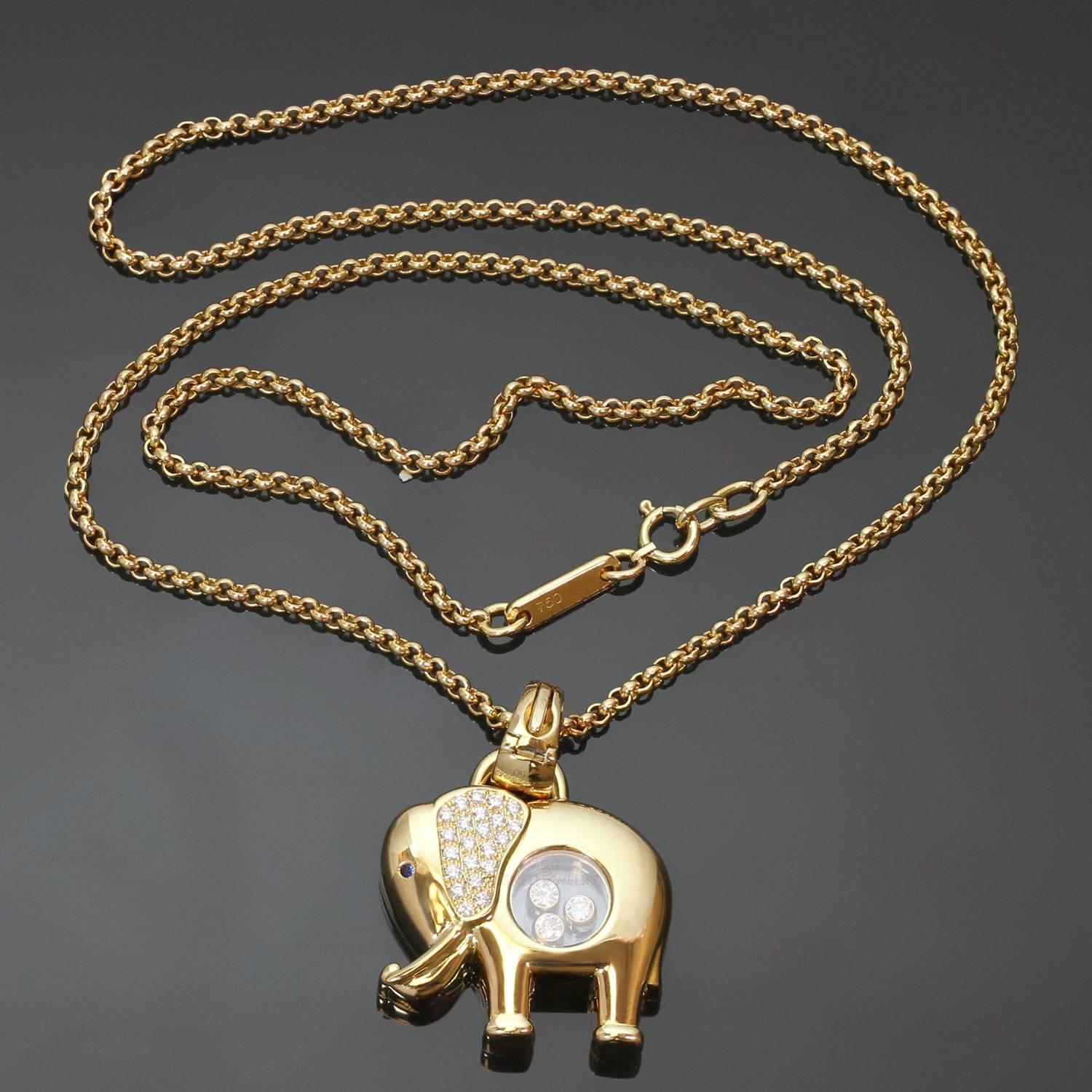 1990s Chopard Happy Diamond Medium Gold Elephant Pendant Necklace For