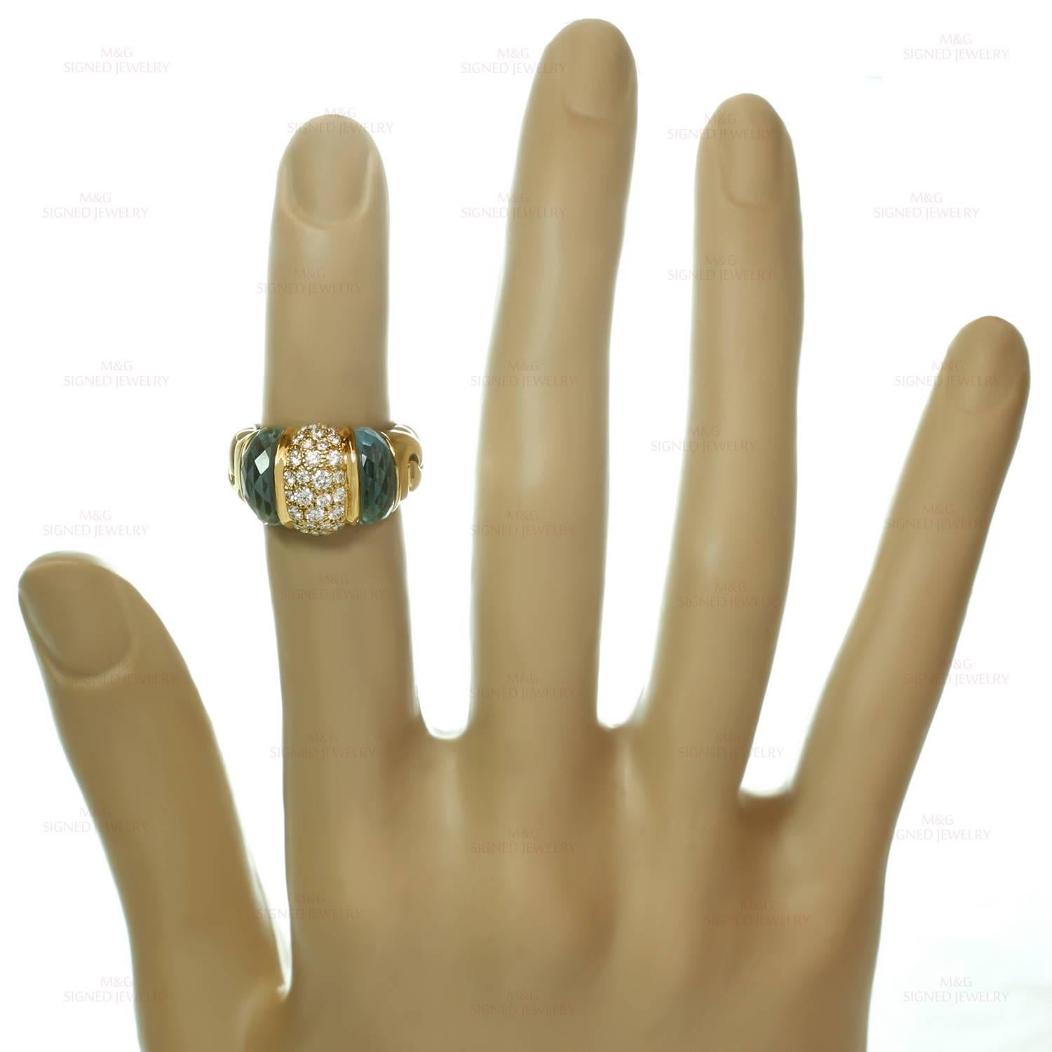 BULGARI Ganci Diamond Aquamarine Yellow Gold Ring In Excellent Condition In New York, NY