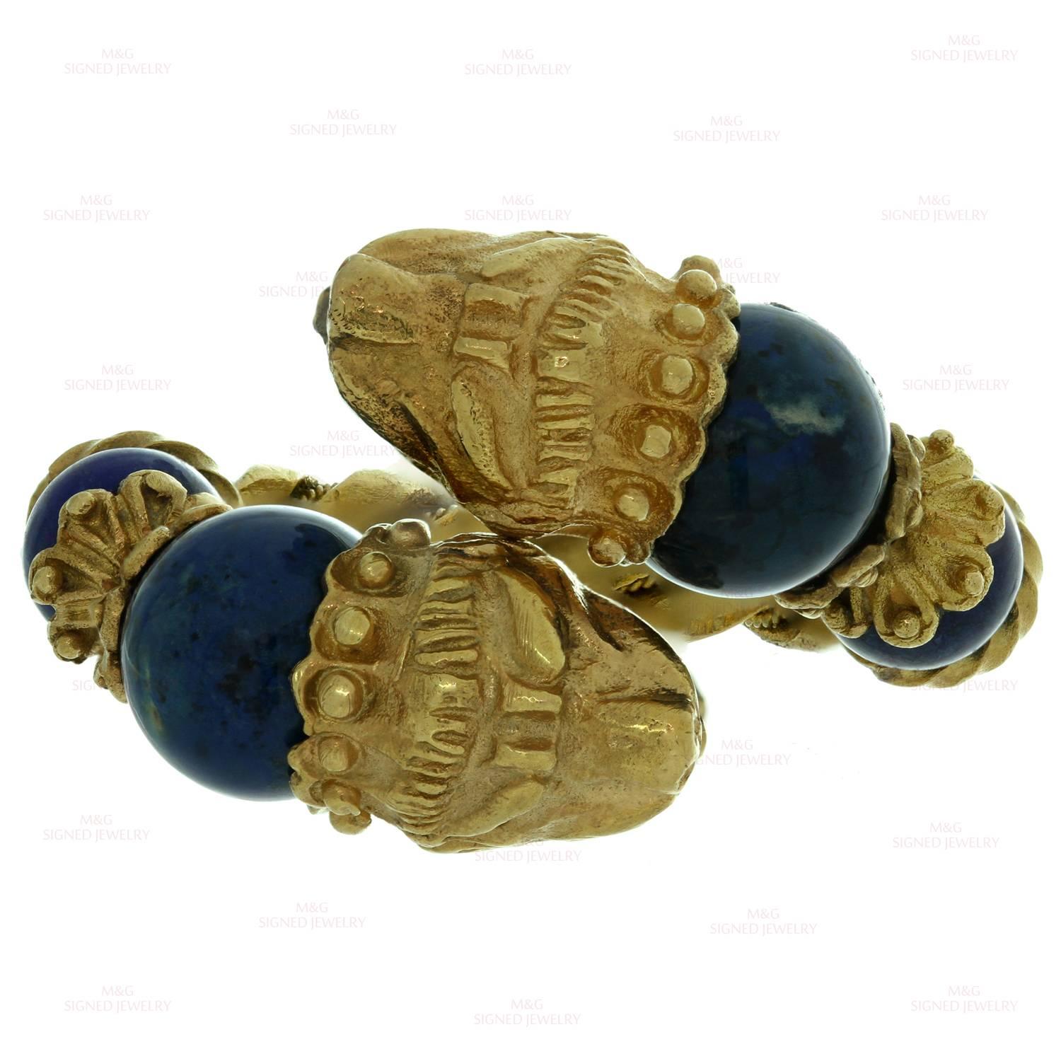 Women's 1970s ILIAS LALAOUNIS Blue Sodalite Yellow Gold Chimera Ring