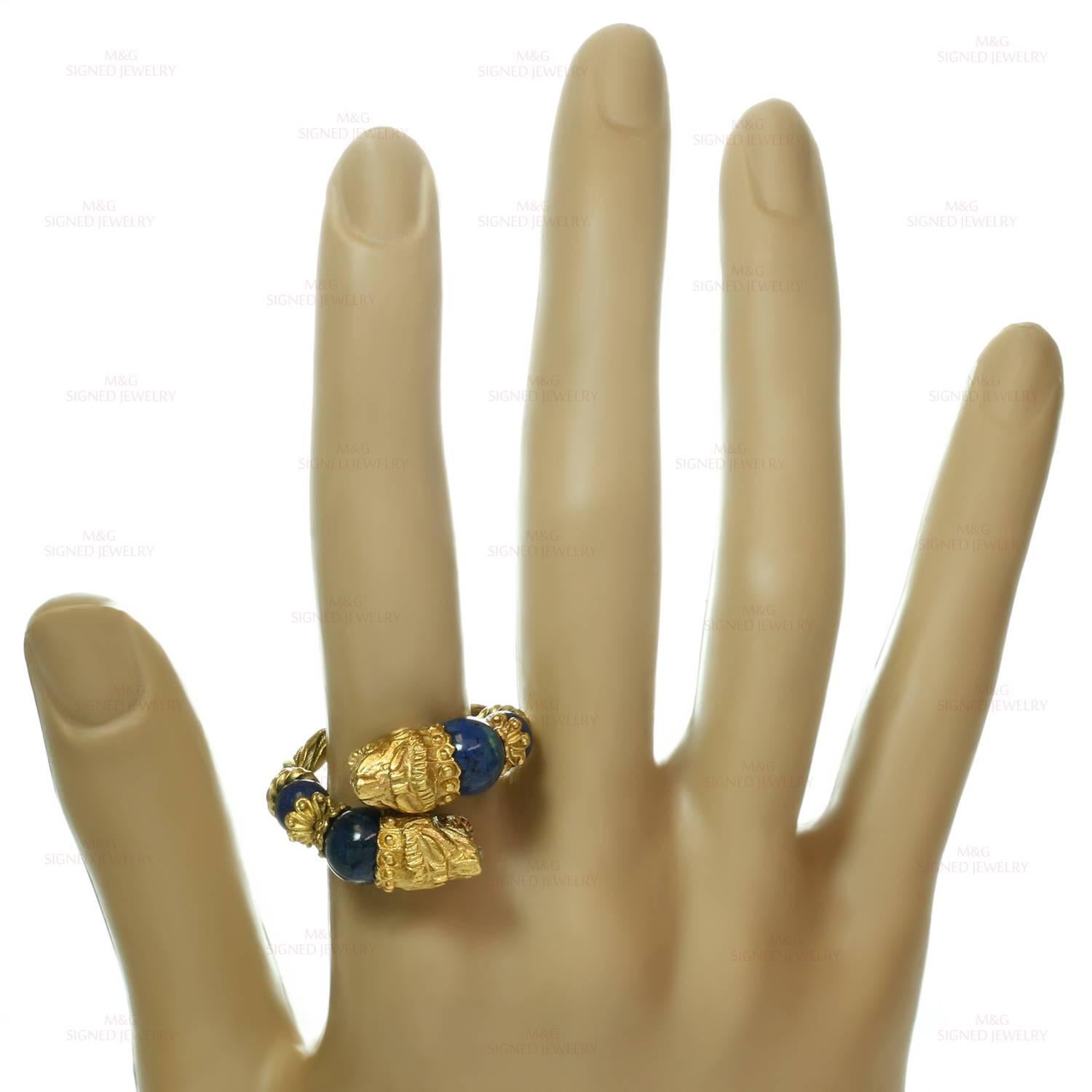 1970s ILIAS LALAOUNIS Blue Sodalite Yellow Gold Chimera Ring In Good Condition In New York, NY
