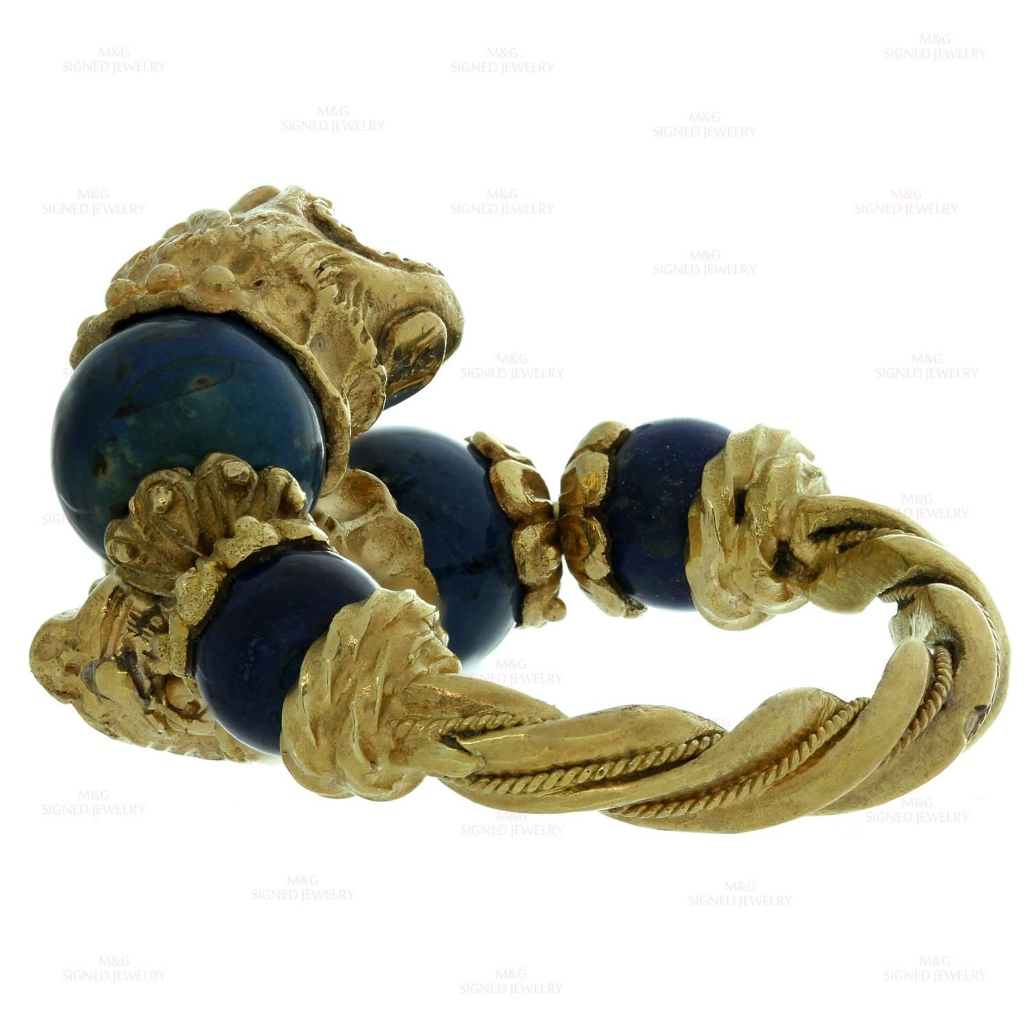 1970s ILIAS LALAOUNIS Blue Sodalite Yellow Gold Chimera Ring 1
