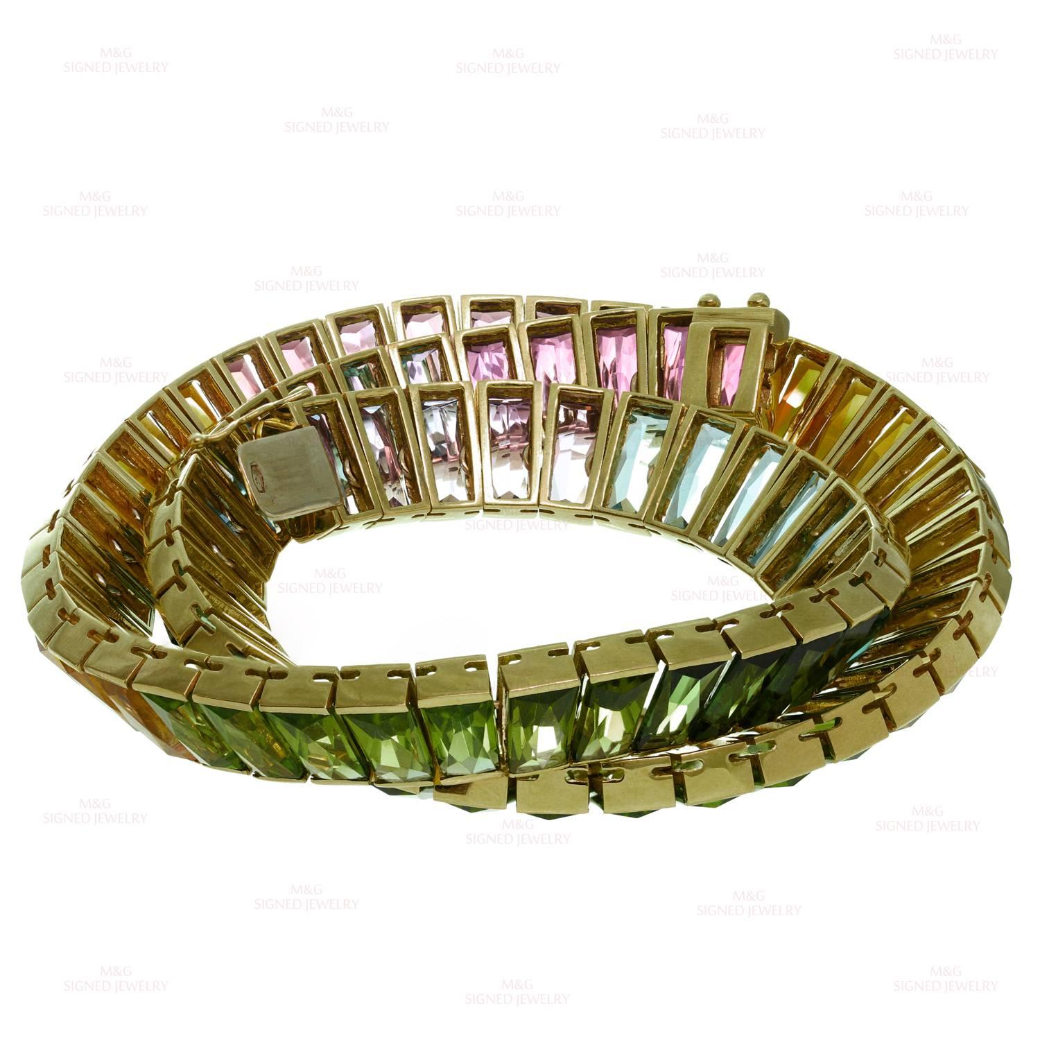 1980s H. STERN Multicolor Gemstone Rainbow Yellow Gold Necklace In Excellent Condition In New York, NY