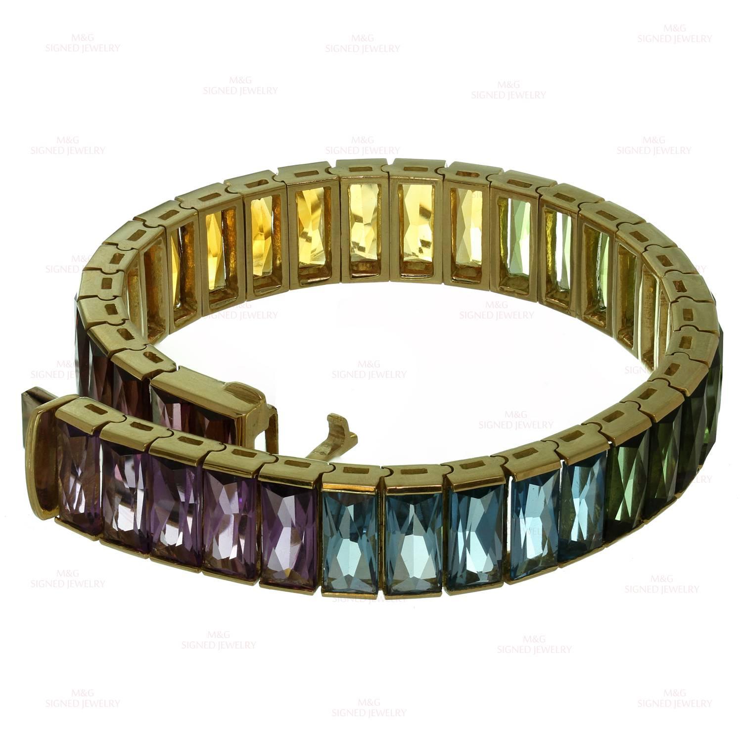 1980s H. STERN Multicolor Gemstone Rainbow Yellow Gold Bracelet In Excellent Condition In New York, NY