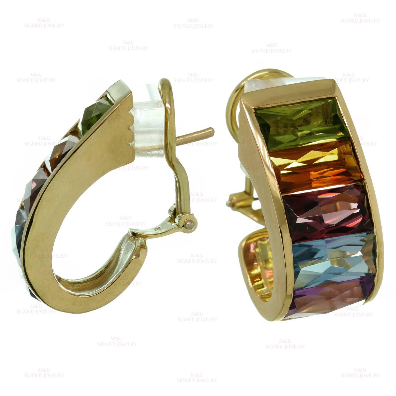 1980s H. STERN Multicolor Gemstone Rainbow Yellow Gold Earrings at ...