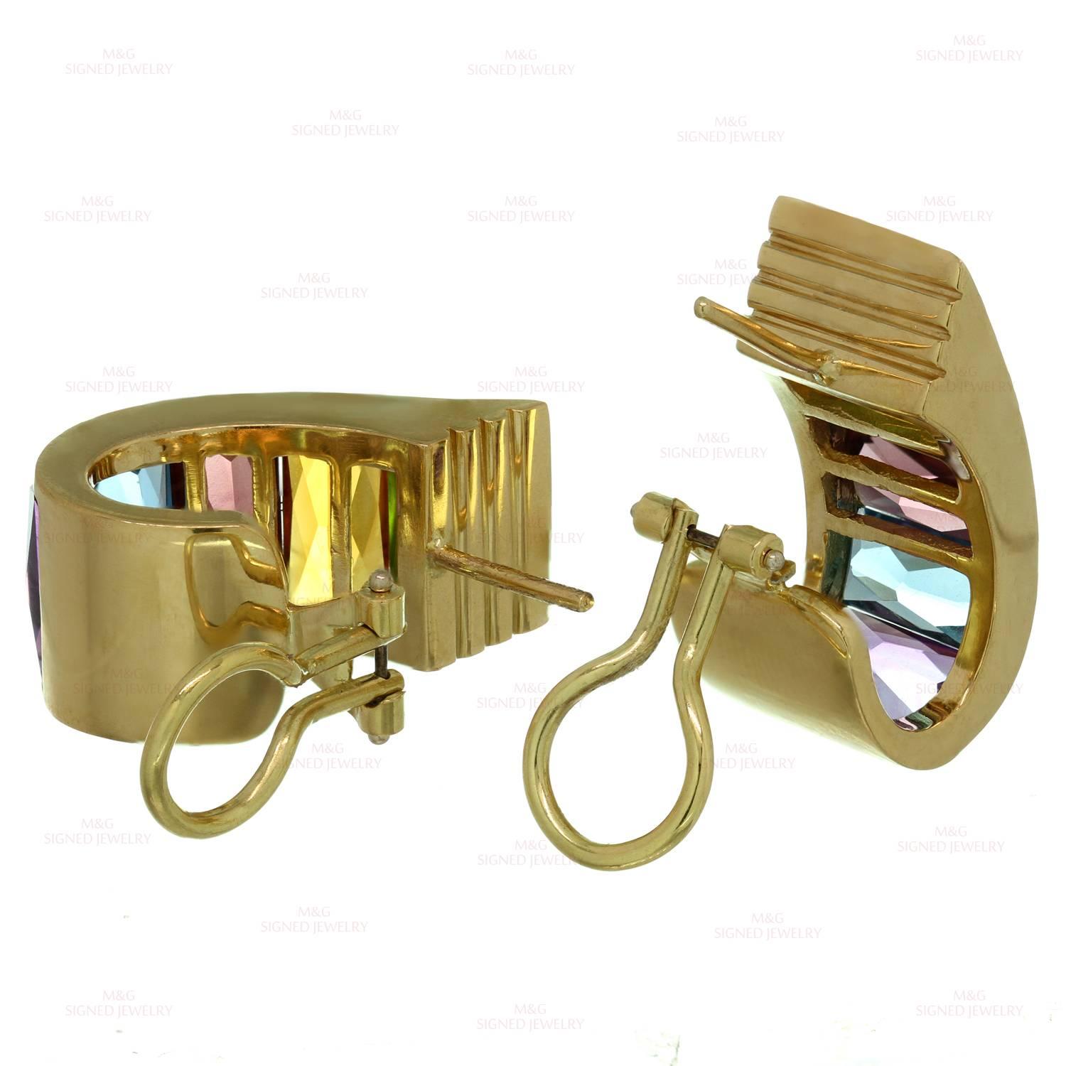 Women's 1980s H. STERN Multicolor Gemstone Rainbow Yellow Gold Earrings