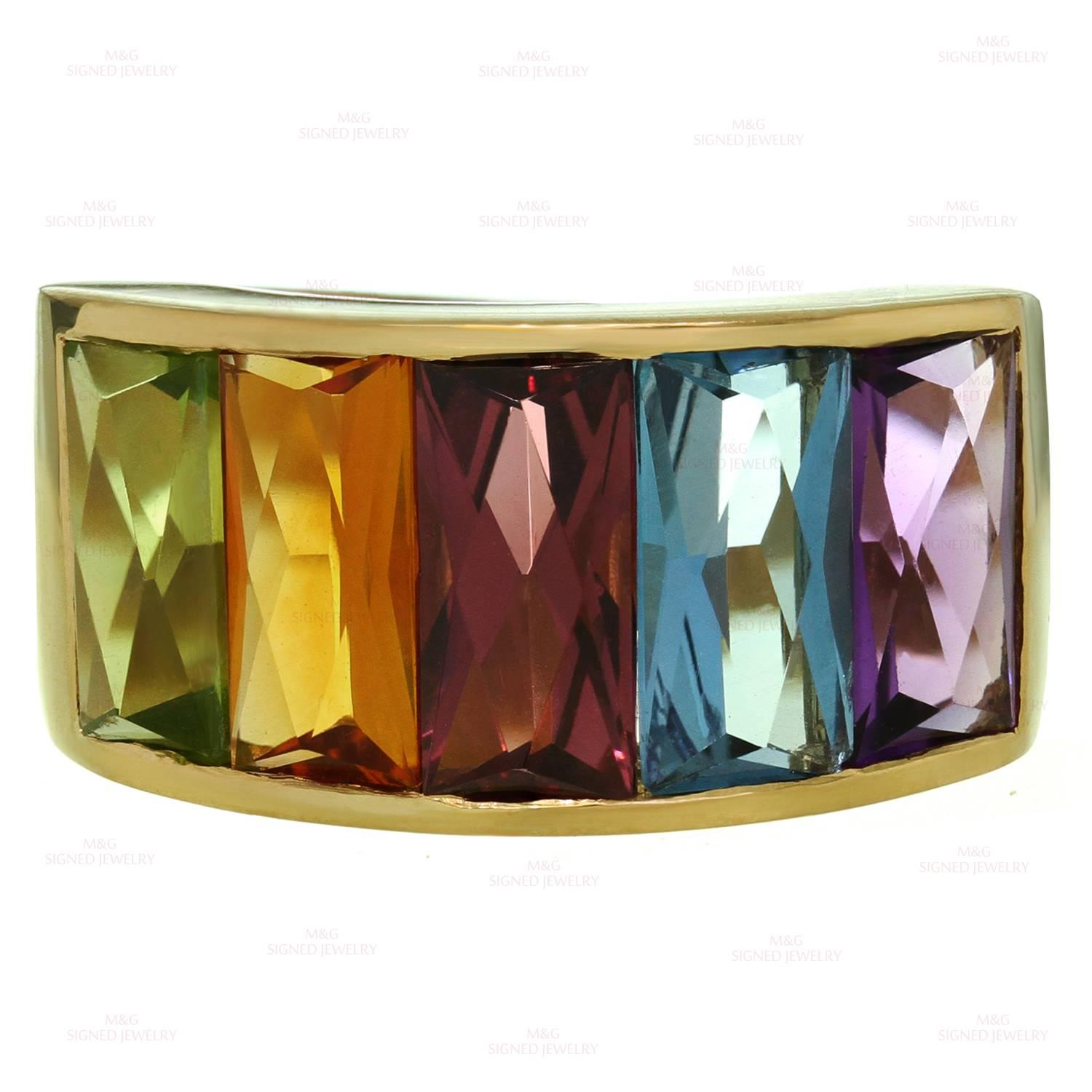 1980s H. STERN Multicolor Gemstone Rainbow Yellow Gold Ring  In Excellent Condition In New York, NY