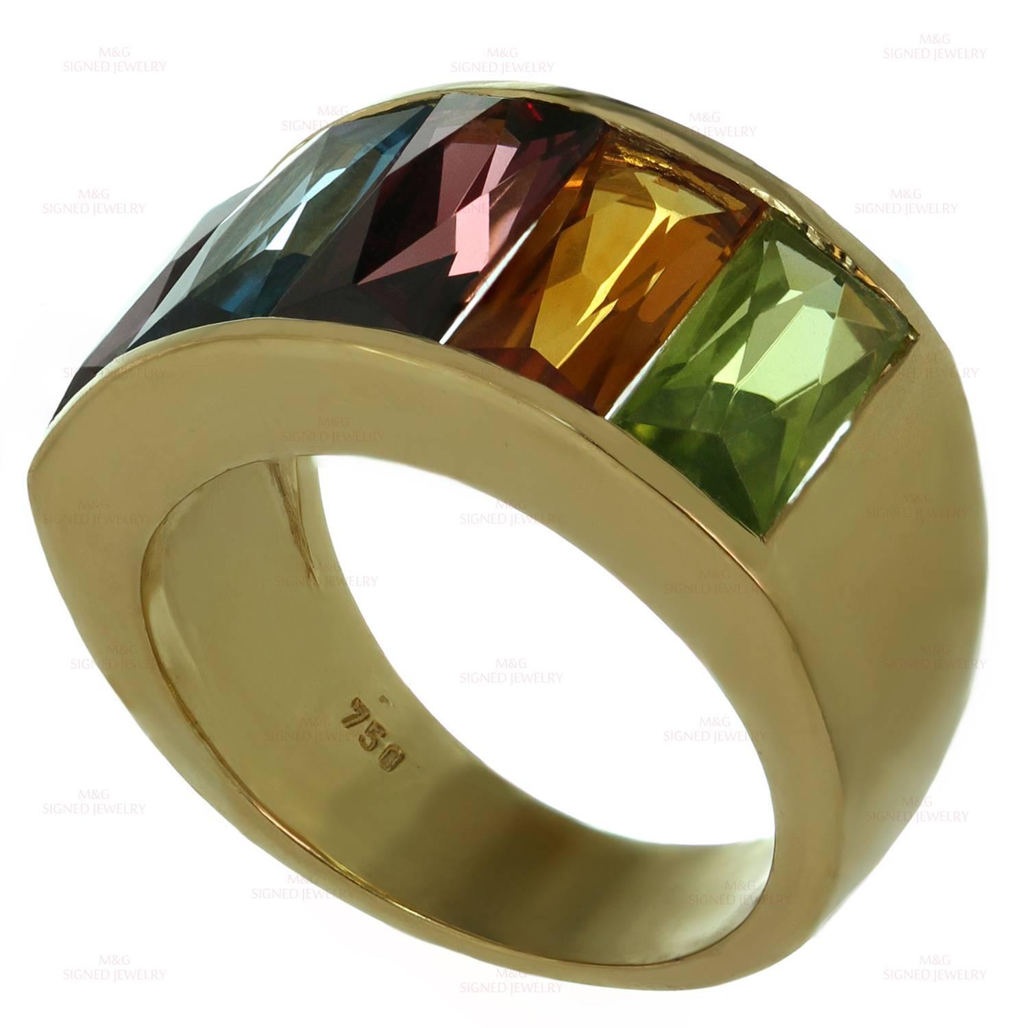 1980s H. STERN Multicolor Gemstone Rainbow Yellow Gold Ring at 1stdibs