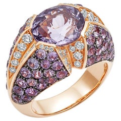 18 Karat Rose Gold Purple Spinel Cocktail Ring with Sapphires and Diamonds