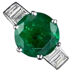 Art Deco Emerald Diamond Engagement Ring Platinum Portuguese 1940s/1950s