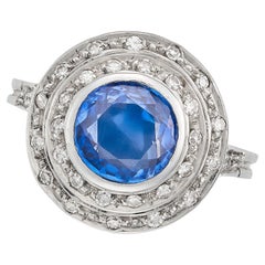 Mid-Century Madagascar Sapphire Diamond Engagement Ring White Gold 1950s–1960s