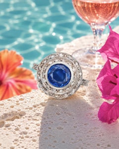 Mid-Century Madagascar Sapphire Diamond Engagement Ring White Gold 1950s–1960s