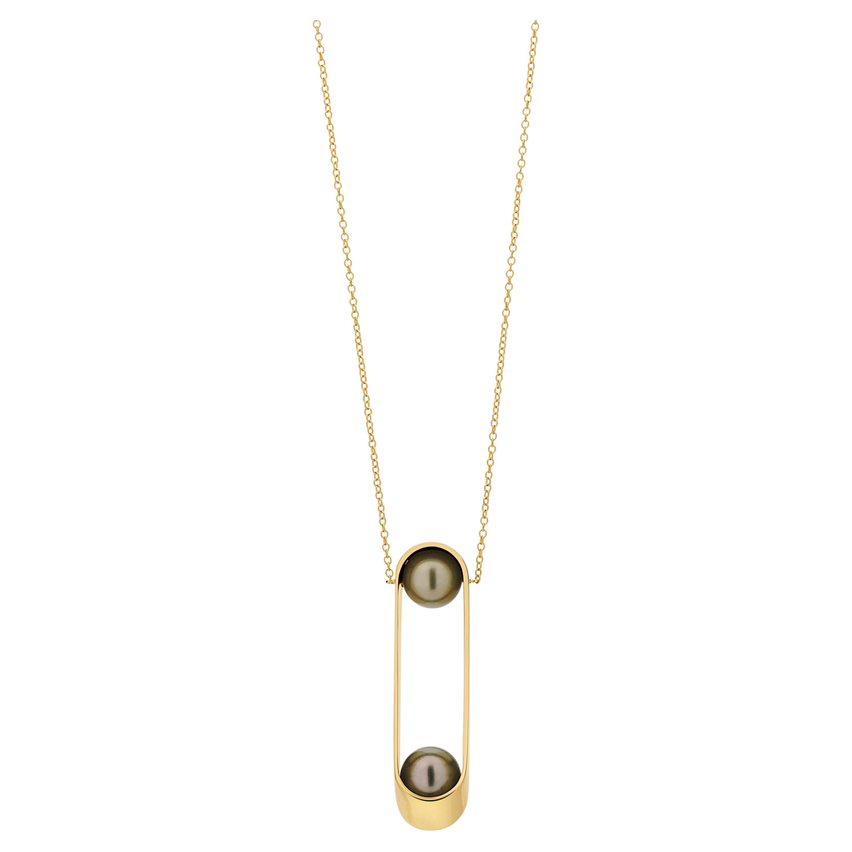 Yael Sonia’s Handmade 18k Gold Tahitian Pearl Diamond Ellipse Brilliant Necklace For Sale