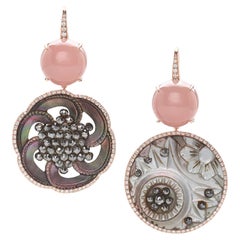 Francesca Villa's Asymmetric 18k Gold Quartz Diamond Button Chic Pink Earrings