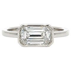 Platinum GIA Emerald Cut E VVS1 Diamond Elongated East West Bezel Solitaire Ring