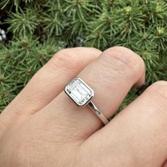 Platinum GIA Emerald Cut E VVS1 Diamond Elongated East West Bezel Solitaire Ring