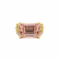 David Yurman Tides 18k Yellow Gold Emerald Cut Morganite w/ Diamond Ring