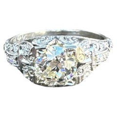 Antique Edwardian Platinum 1.07ctw GIA Old Diamond Buckle Style Engagement Ring