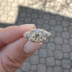 Antique Edwardian Platinum 1.07ctw GIA Old Diamond Buckle Style Engagement Ring
