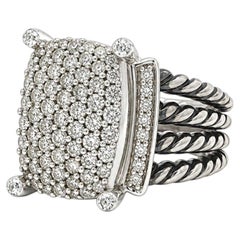 David Yurman Wheaton Sterling Silver Pave Diamond Cable Ring sz 5.5