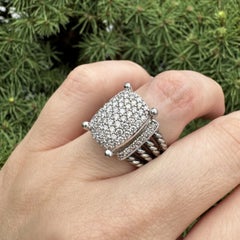 David Yurman Wheaton Sterling Silver Pave Diamond Cable Ring sz 5.5