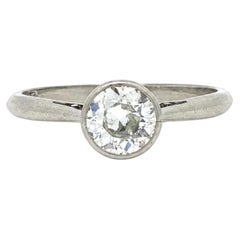 Antique Edwardian Platinum .56ct Old Cut Bezel Diamond Solitaire Engagement Ring