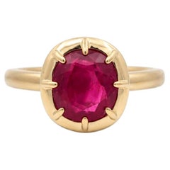 18k Yellow Gold GIA 2.46ct Burma No Heat Cushion Ruby Collet Solitaire Ring