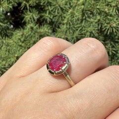 18k Yellow Gold GIA 2.46ct Burma No Heat Cushion Ruby Collet Solitaire Ring
