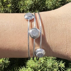 14k White Gold Pave Diamond Stations Textured Stack look Cuff Bangle Bracelet