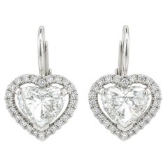 White Gold 4.71ctw GIA Floating Heart Diamond Frame Drop Lever Back Earrings