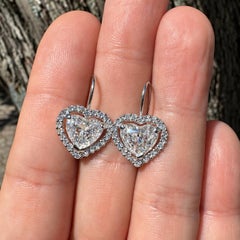 White Gold 4.71ctw GIA Floating Heart Diamond Frame Drop Lever Back Earrings
