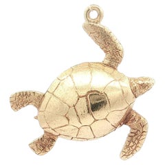 Vintage 14k Yellow Gold Detailed Puffed Sea Turtle Charm Pendant