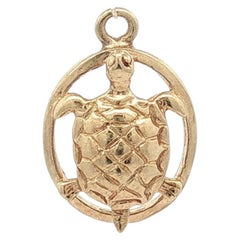 14k Yellow Gold Dainty Detailed Turtle Charm Pendant