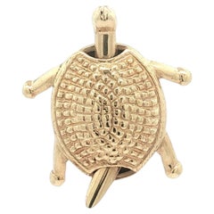 Vintage 14k Yellow Gold Hand Etched Moving Head & Tail Turtle Charm Pendant