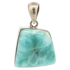 Vintage Handmade Sterling Silver Frame Freeform Cabochon Larimar Large Pendant