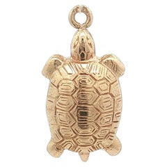 Vintage 14k Yellow Gold Petite Detailed Puffed Turtle Charm Pendant