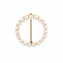 Vintage 14k Yellow Gold Round Seed Pearl Dainty Circle Wreath Pin Brooch