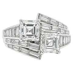 Vintage Platinum 3.52ctw GIA Square Emerald Asscher Cut Diamond Bypass Ring