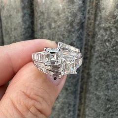 Vintage Platinum 3.52ctw GIA Square Emerald Asscher Cut Diamond Bypass Ring