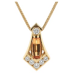 14k Gold 6.05ctw GIA Precious Orange Topaz Large Diamond Pendant Wheat Necklace