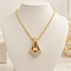 14k Gold 6.05ctw GIA Precious Orange Topaz Large Diamond Pendant Wheat Necklace