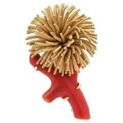 Vintage Tiffany & Co. France 18k Yellow Gold Sea Urchin Coral Branch Brooch Pin