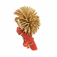 Vintage Tiffany & Co. France 18k Yellow Gold Sea Urchin Coral Branch Brooch Pin