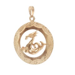 Large 10k Yellow Gold Diamond Cut Capricorn Zodiac Medallion Charm Pendant