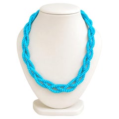 Silver Tone Metal Multi Strand Braided Bead Turquoise Adjustable Necklace